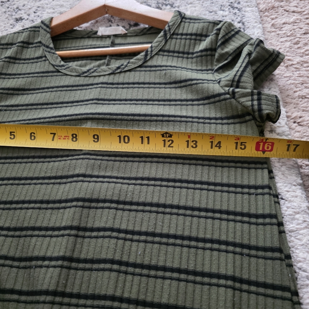 Olivia Rae Ribbed Tshirt Dress Sage green and Black Striped Womens M - Picture 4 of 6
